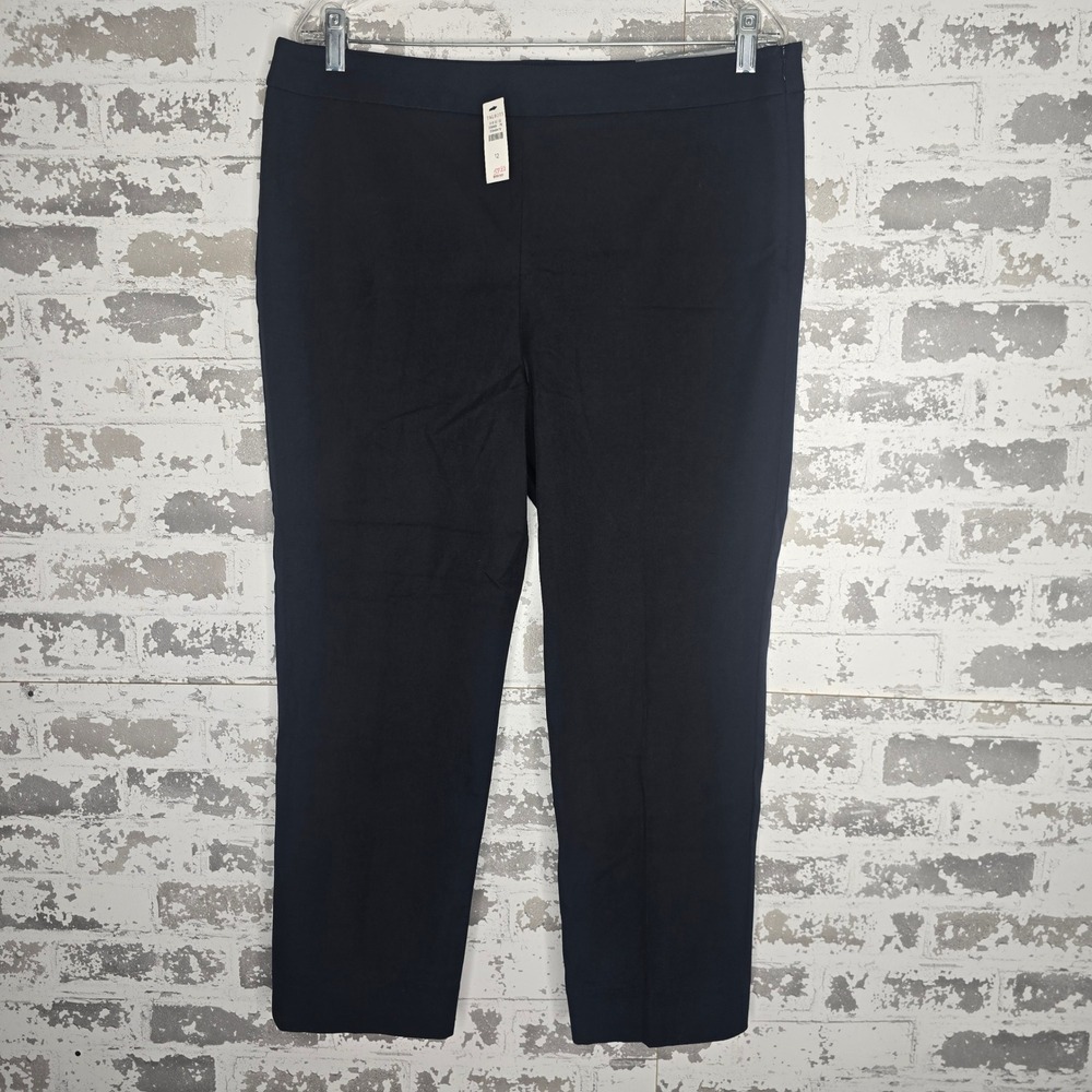Talbots Chatham Crop Pants Womens 12‎ Navy Blue Slim Leg Side Zip Side Slit NEW